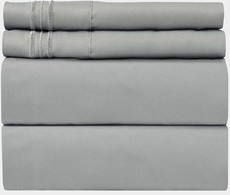 Wrinkle Resistant King /Super Sheet Set Grey 4 Piece Bedding