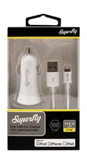 Superfly Dual USB Car Charger with Apple MFi Lightning Cable (1.2m) White