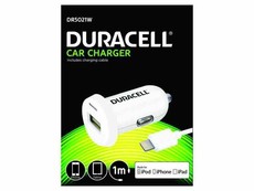 Duracell Single USB Car Charger 2.4A +Apple MFi Lightning Cable - White