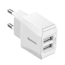 Baseus 2.1A Mini Dual USB Type-A Wall Charger (EU Plug) - White