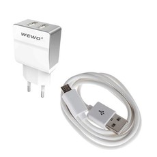 W-004 Dual USB 2.4A Home/Travel Charger With Micro USB Cable