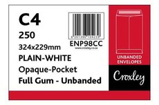 Croxley C4 White Gummed Unbanded (Cartridge) Envelopes (Box of 250)