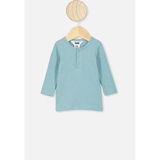 Cotton On Long Sleeve Placket Top - Benny Stripe Aqua Dream