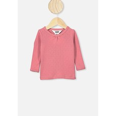 Cotton On Mich Long Sleeve Pointelle Top - Rusty Blush