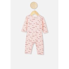 Cotton On The Long Sleeve Snap Romper - Crystal Pink/ Little Scribble