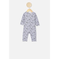 Cotton On The Long Sleeve Snap Romper - Cumulus Grey/ Little Scribble