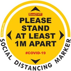 Covid 19 - 300mm Round Social Distancing Graphic - Tork Craft Yellow 1.0 Mtr Apart