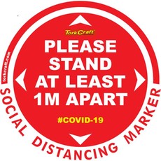 Covid 19 - 400mm Round Social Distancing Graphic - Tork Craft Red 1.0 Mtr Apart Please