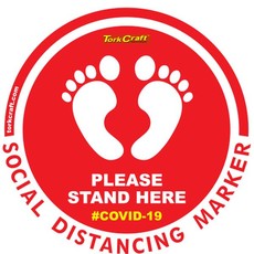 Covid 19 - 400mm Round Social Distancing Graphic - Tork Craft Red Feet Here Please