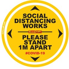 Covid 19 - 400mm Round Social Distancing Graphic - Tork Craft Double Yellow 1.0 Mtr Apart Please