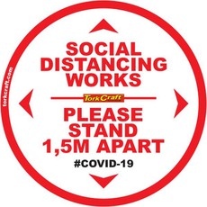 Covid 19 - 300mm Round Social Distancing Graphic - Tork Craft Double White 1.5 Mtr Apart
