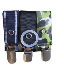 Green Camo, Black Navy Blue & White Stripes Pacifer Dummy Ribbon Set