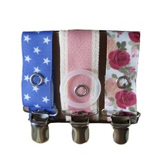 White Stars on Purple, Pink Stripes & Roses Pacifier Dummy Ribbon Set