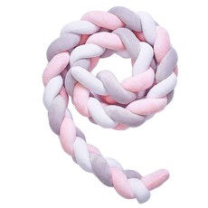 Cot Bed Braided Bumper - White/Pink/Grey - 2m