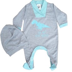 Babygrow Long Sleeve Afrikaans Dinosaur - Grey & Mint