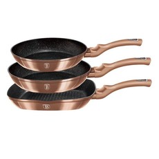 Berlinger Haus 3-Piece Marble Coating Fry & Grill Pan Set - Rose Gold Metallic Line