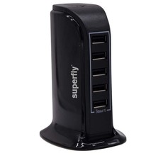 Superfly 5 Port USB charging Tower Black