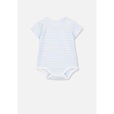 Cotton On Short Sleeve Bubbysuit - Stripe White Water Blue White