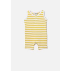 Cotton On Sleeveless Short Leg Romper - Stripe Honey Gold/ White