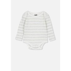 Cotton On Newborn Long Sleeve Bubbysuit - Stripe Milk/ Cloud Marle