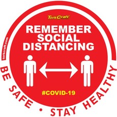 Covid 19 - 300mm Round Social Distancing Graphic - Tork Craft Remeber Red