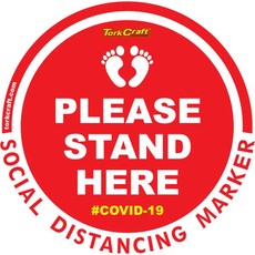 Covid 19 - 300mm Round Social Distancing Graphic - Tork Craft Red Small Feet Here