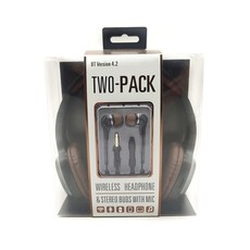 JRY Two-Pack Wireless Headphone and Stereo Buds with Mic