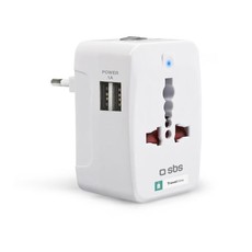 SBS Travel Wall Charger with EU, UK, AUS and USA plugs and 2 USB ports