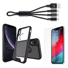 Tempered Screen Protector, 3-in-1 USB Cable & Phone Case for iPhone XR