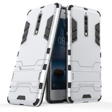 2 in 1 Shockproof Stand Case for Nokia 8 - Silver