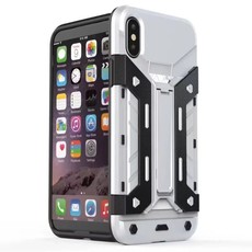 Armoured Click Stand Case for iPhone X with Card Slot - Silver