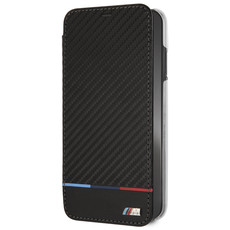 BMW - Carbon PU & PC/TPU Tricolor Stripe Booktype Case for iPhone XS MAX