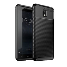 Carbon Fibre Effect Shockproof Back Cover Case for Nokia 3.1 Black