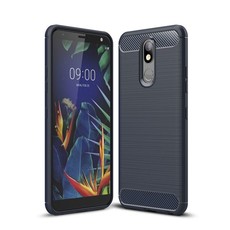 Carbon Fibre Silicone Gel Case Cover For LG K40 Navy