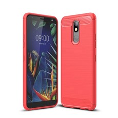 Carbon Fibre Silicone Gel Case Cover For LG K40 Red