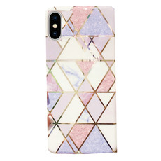 Funki Fish Geometric Marble Phone Case for iPhone XR - Pink. Blue & Gold