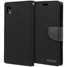 Goospery Canvas Diary Wallet Cover for iPhone XR - Black