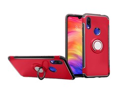 Magnetic Kickstand Ring Armor Case for Xiaomi Redmi 7 - Red