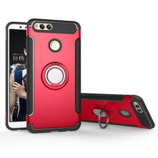 Magnetic Kickstand Ring Stand Armor Case for Huawei Honor 7X Red