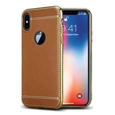 Techrou iPhone X / XS Case, Slim Fit Luxury PU Leather with Gold Plating