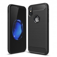 Tuff-Luv Brushed Carbon Fiber Style Protective Shockproof Back Cover for Apple iPhone X - Black