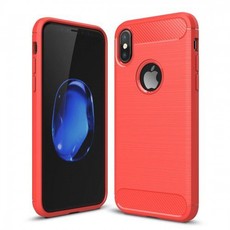 Tuff-Luv Brushed Carbon Fiber Style Protective Shockproof Back Cover for Apple iPhone X - Red