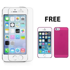 iPhone 5, 5S, SE Tempered Glass + FREE Ultra Thin Case – Pink