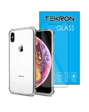 Tekron Tempered Glass & Shockproof Clear Case for iPhone XS / X