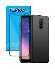 Tekron Tempered Glass and Protective Case for Samsung Galaxy A6 Plus- Black