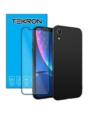 Tekron Tempered Glass and Protective Matte Case for iPhone XR - Black