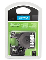 Dymo D1 19mm x 5.5m Black on White Permanent Polyester Tape