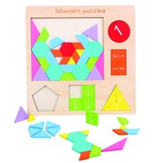 Intellectual Wooden Tangram Mathematics Kids Fraction Learning Puzzle Board