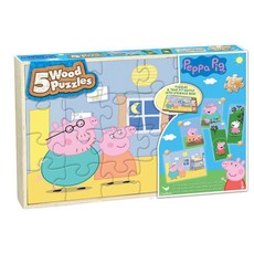 Peppa Pig Wood Puzzles In Wood Tray - 5 Pack