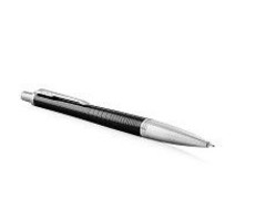 Parker - Urban Premium Ebony Metal Chiselled Chrome Trim Ball Pen - Medium Nib - Blue Ink